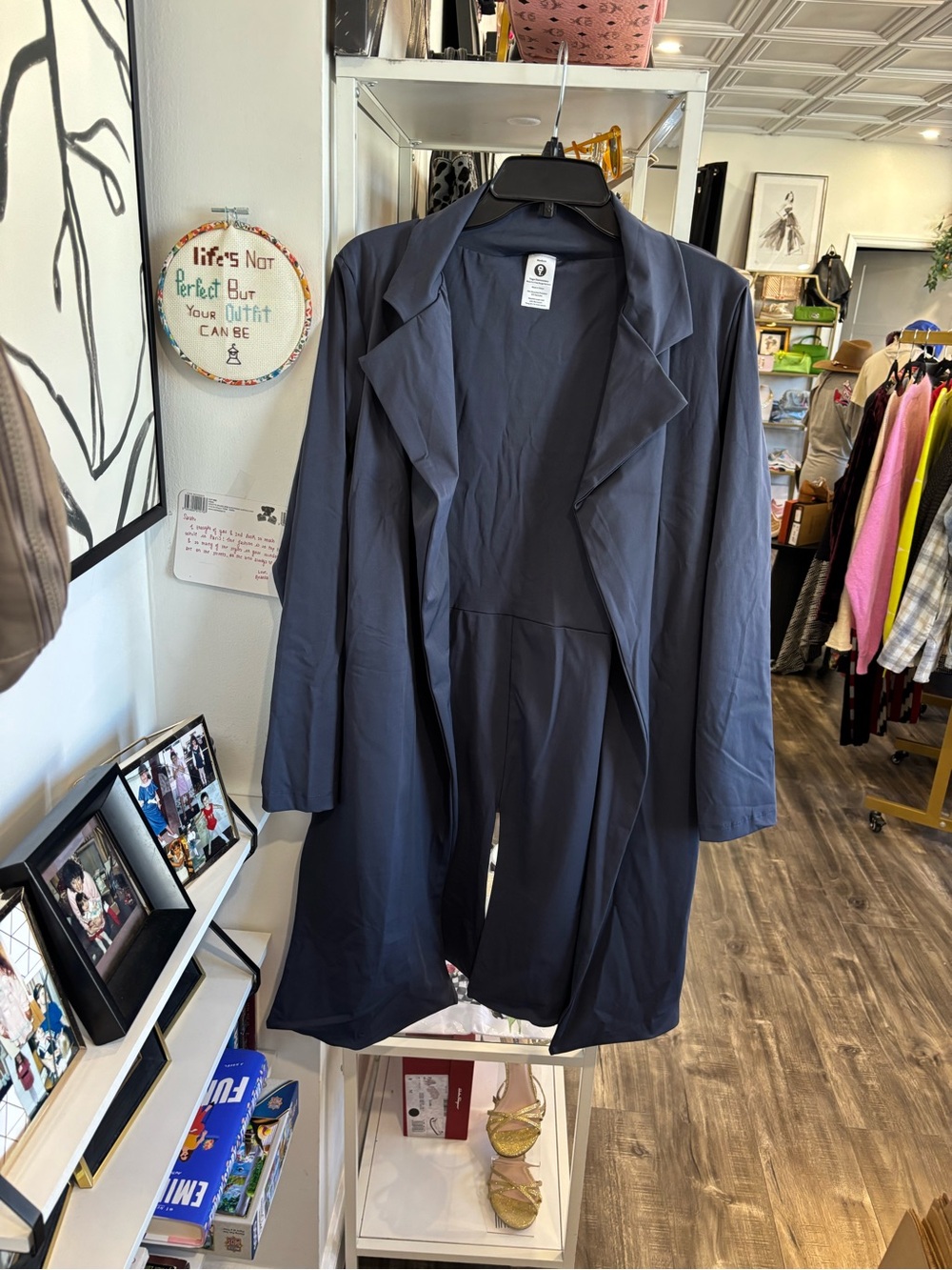 Yoga Democracy Women's Navy Trench Coat - Lightweight Open Front NWT